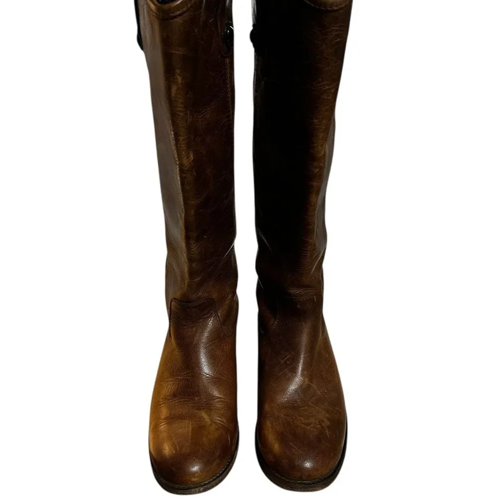 Frye Melissa Button Riding Boots Cognac Brown Tall Leather Women’s 6